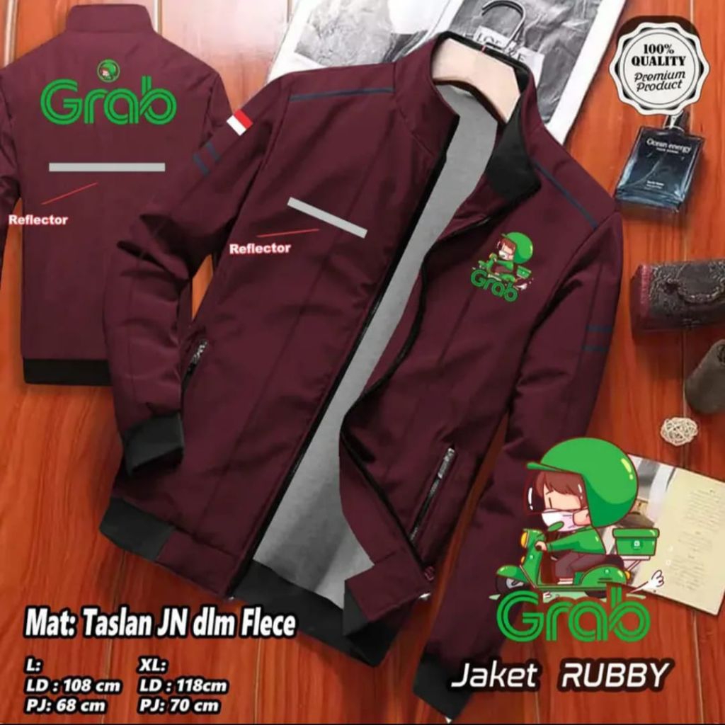 JAKET ANIMASI GRAB / JAKET KANTONG DALAM GRAB FOOD / JAKET GRAB BIKE / FREE NAMA BAHAN TASLAN ANTI A
