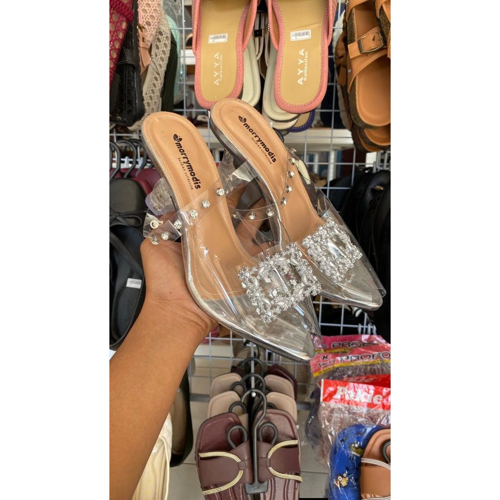 Amina Muaddi 758 - Sepatu Wanita Transparan dengan Sol Transparan, Sol 3cm-9cm