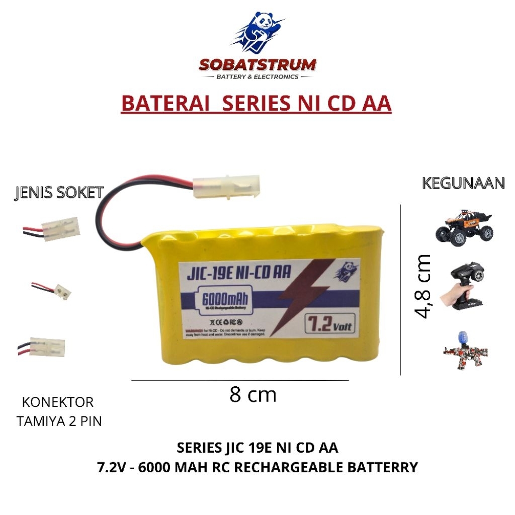Baterai Mainan/Remote RC JIC 19E NI CD AA 7.2V 6000 mAh RC ( TAMIYA 2 PIN )