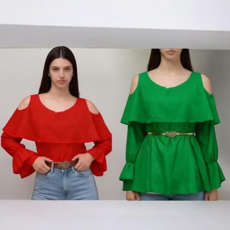 BAJU ATASAN WANITA LENGAN BAHU BOLONG /BAJU BAHU LENGAN BOLONG