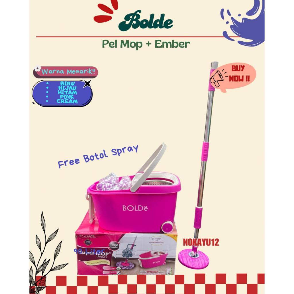 BOLDE - Pel Mop Bolde Spin Putar / Pel Lantai Ember / Pel Mop Lantai / Pel Bulat Pel Putar Gagang Cl
