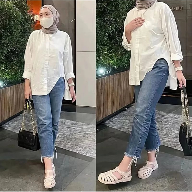 Talita Blouse Kemeja Wanita Basic Katun Linen Rami Premium - Atasan Wanita Casual Korean Style -Regu