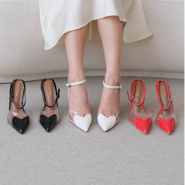 luna polly Love heels pesta bentuk hati heels merah putih hitam heels 10cm
