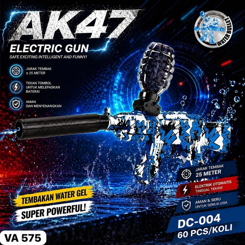 Mainan Anak AK47 Gel Blaster Elektrik / Tembakan Super Jauh 25M / Mainan Anak Tembakan Water Gel