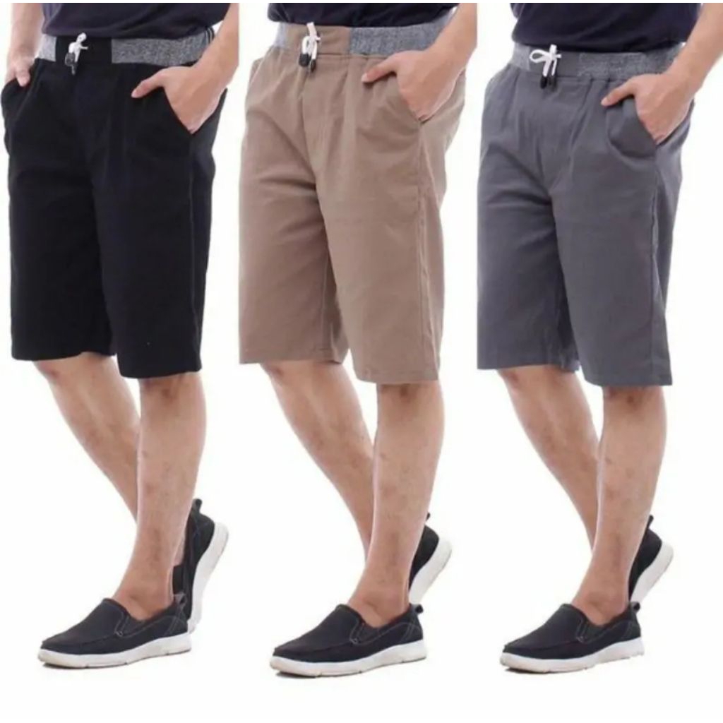 celana chino pendek pria dewasa big size jumbo kain twill combed Stretch.