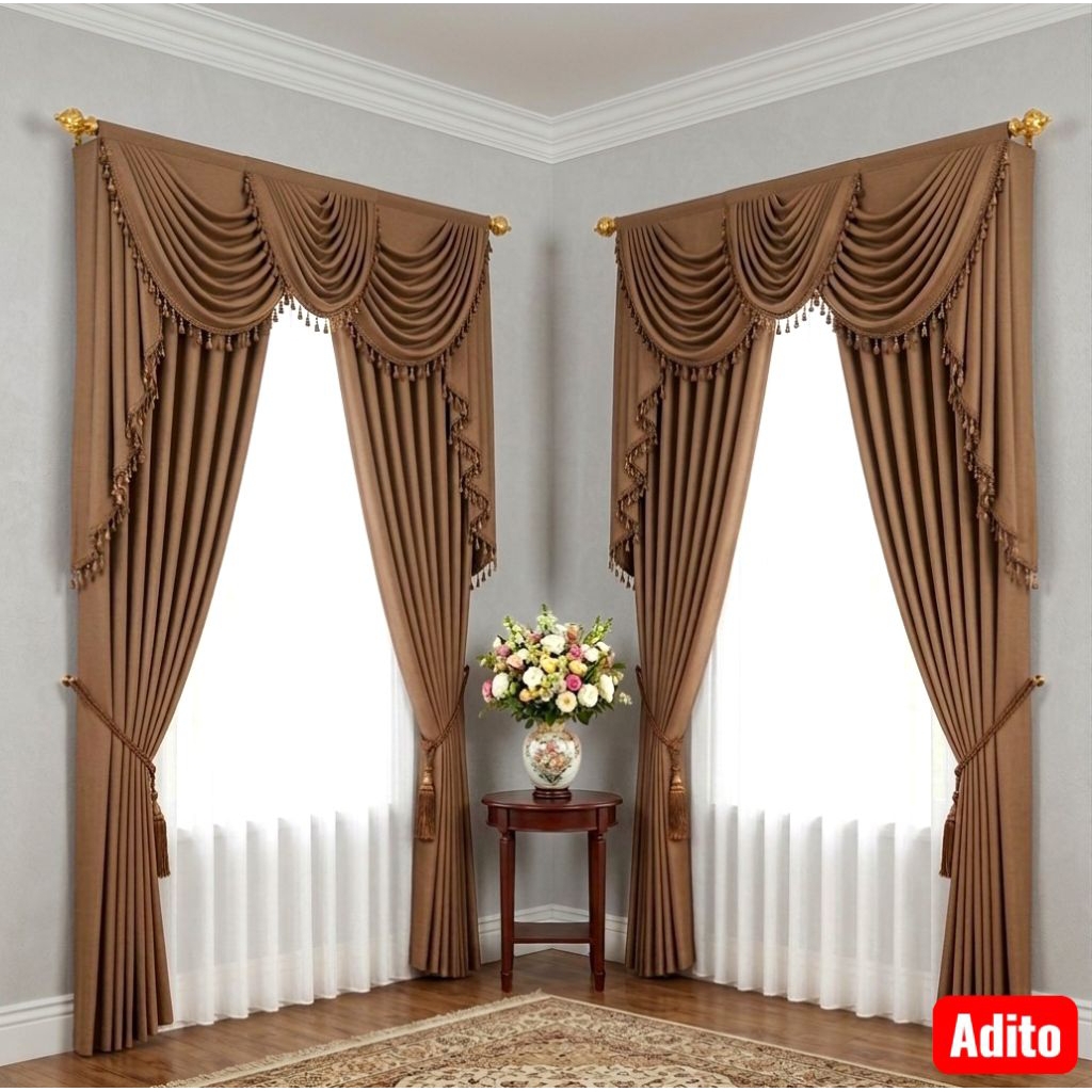 SET GORDEN PONI OMBAK/SPANYOL mewah model kekinian untuk pintu dan jendela,hiasan rumah,gorden ruang