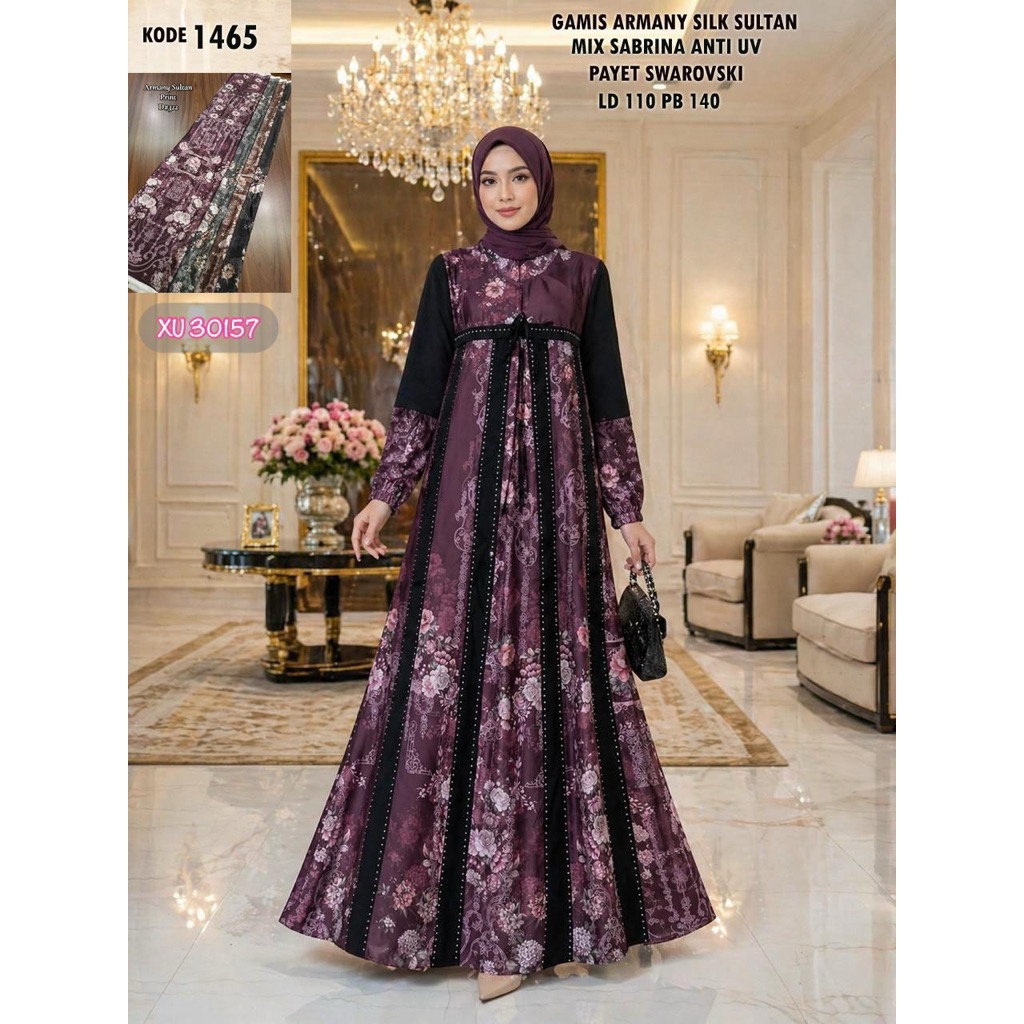 (ISI 2 PCS) XU 30157 Gamis - TRESNA MUSLIM Gamis Armani Silk Motif Mix Ceruty Babydoll Polos