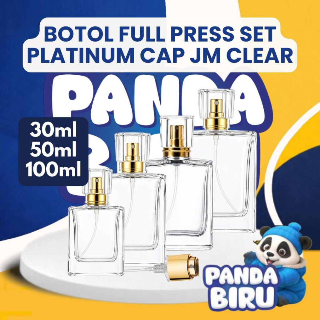 Botol Parfum Full Press Set Platinum Trans Cap JM 30ml 50ml 100ml Bottle Minyak Wangi | Panda Biru