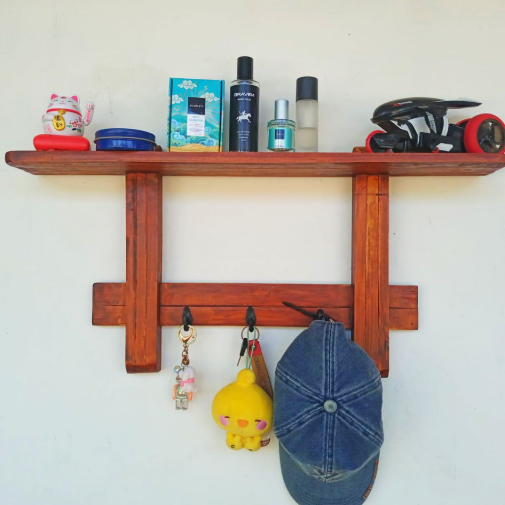 Rak Dinding/Hiasan Dinding/Tempat Aksesoris/Tempat Gantungan Kunci/Tempat Topi/Tempat tas/Rak kayu A