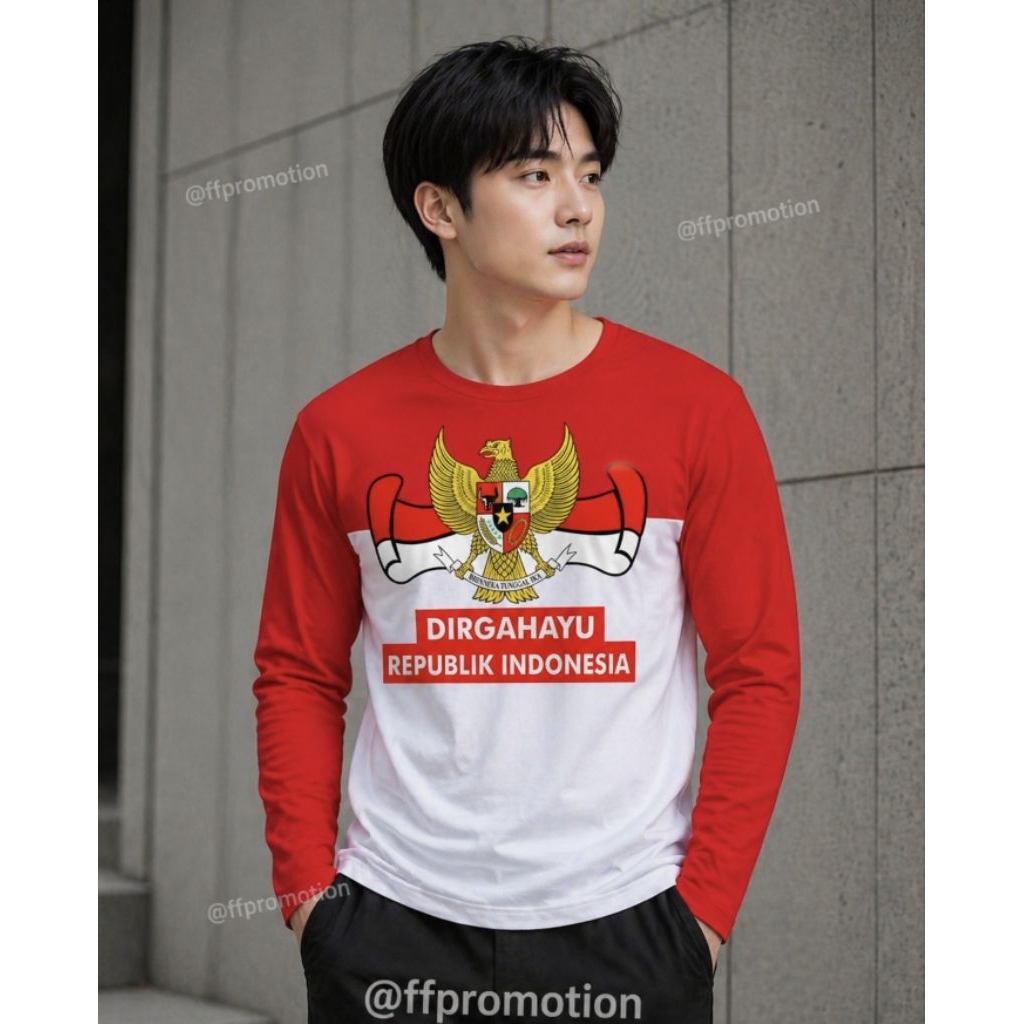 Kaos MERAH PUTIH Indonesia Dirgahayu Republik Indonesia Lengan Panjang Pria Wanita Merah Putih Garud