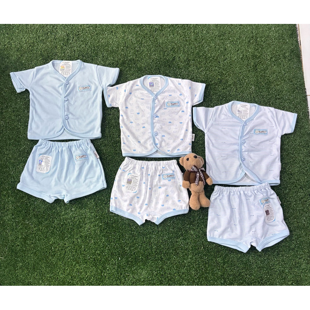 set 3 set 6 pcs baju pendek bayi new born 0-3 bulan merk fluffy fluffy baby wear