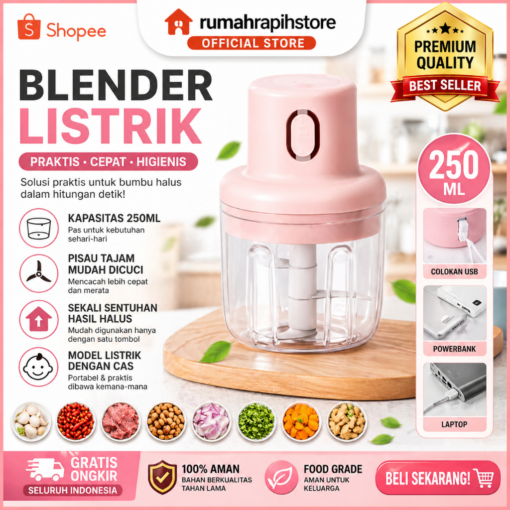 Blender Portable Elektrik tanpa kabel / mini choper