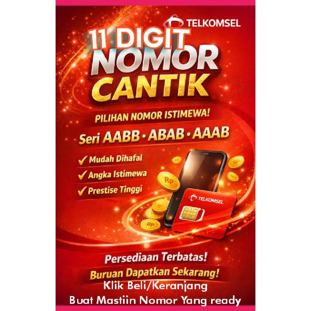 Kartu Perdana 11 Digit Telkomsel Nomor Cantik AABB / ABAB / AAAB Simpati Murah