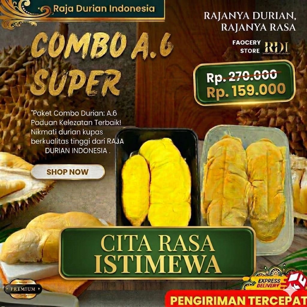 Durian kupas/COMBO A6/Durian kupas Montong bali + Durian kupas Kalimantan /paket combo Durian