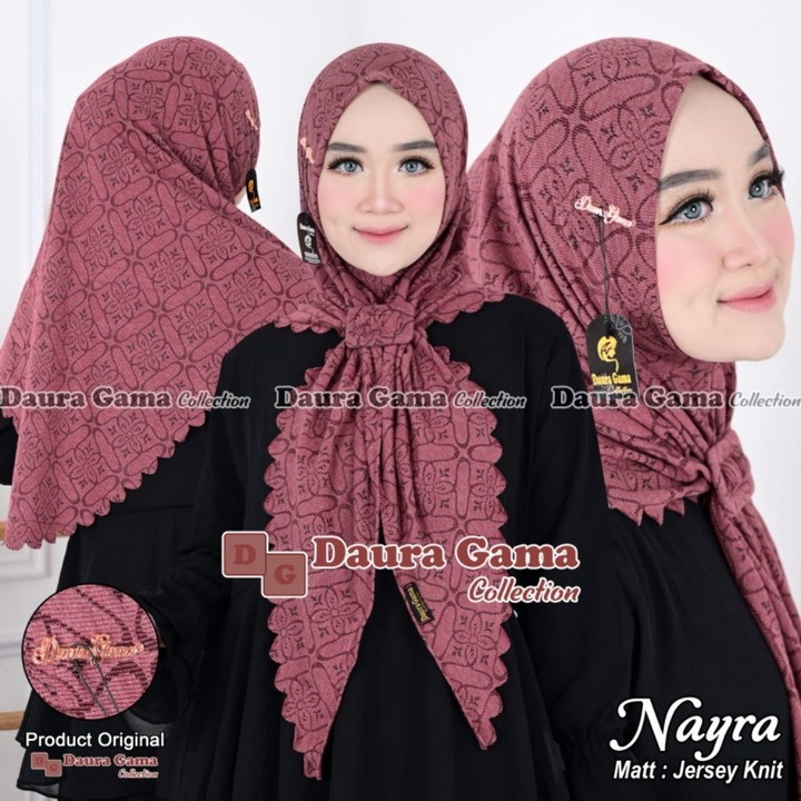 Hijab Segitiga Nayra / Hijab Instan Jersey Knit Premium Free Gesper Laser Cut by Daura Gama