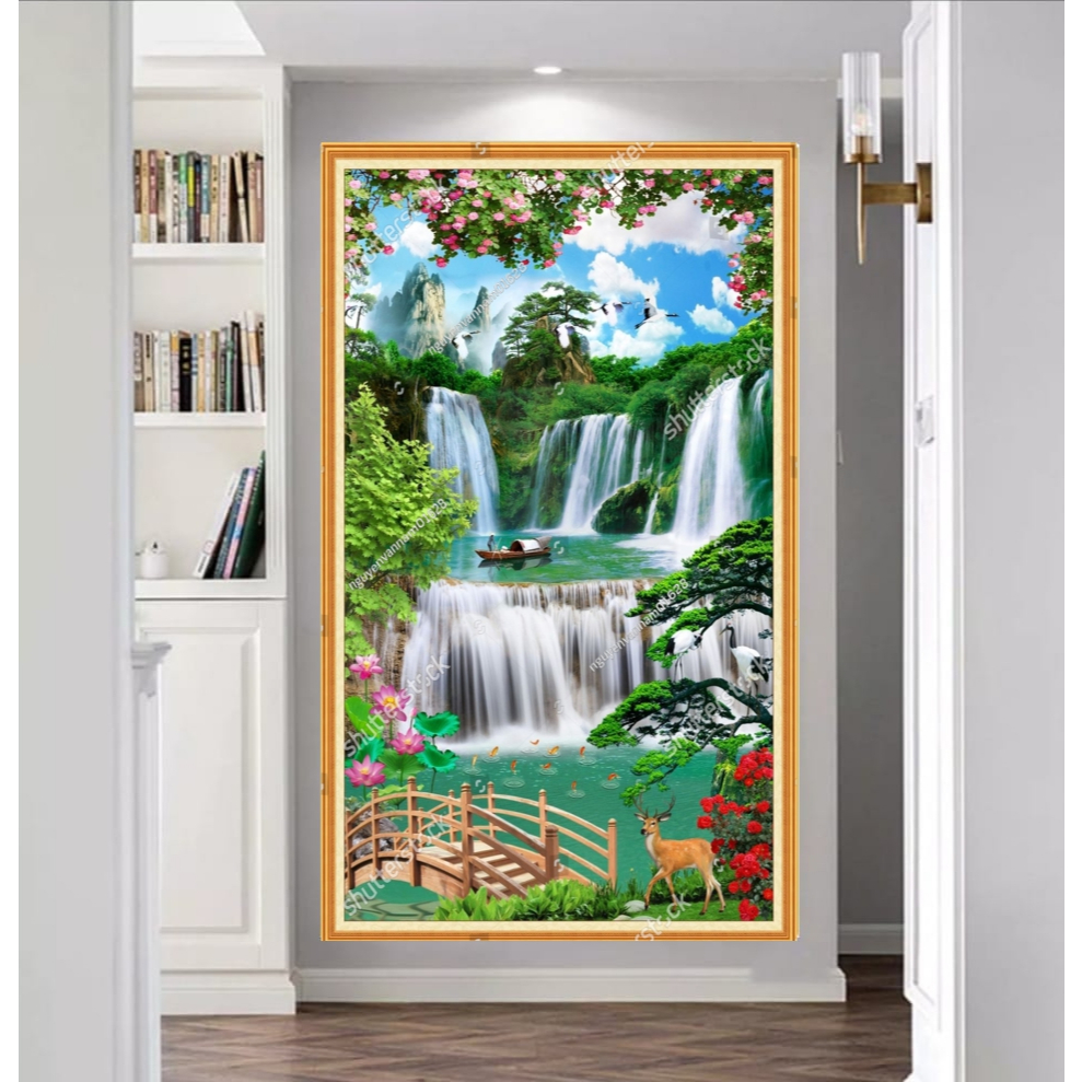 Stiker Dinding Air Terjun 3d - Wallpaper Dinding Pemandangan Alam 3d - Stiker Dinding Hits