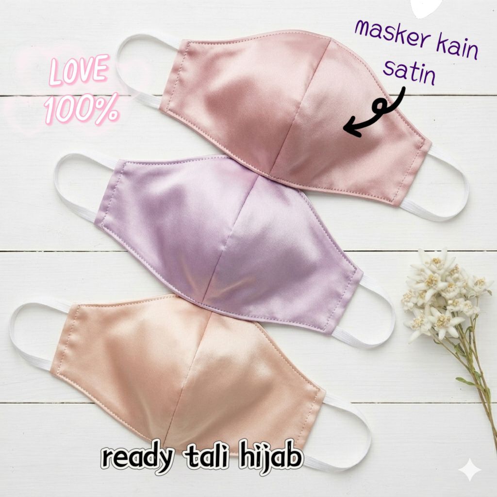 Mlylo Masker kain satin silk wanita dewasa ready tali hijab aksesoris wanita reuseable dukcbill bisa
