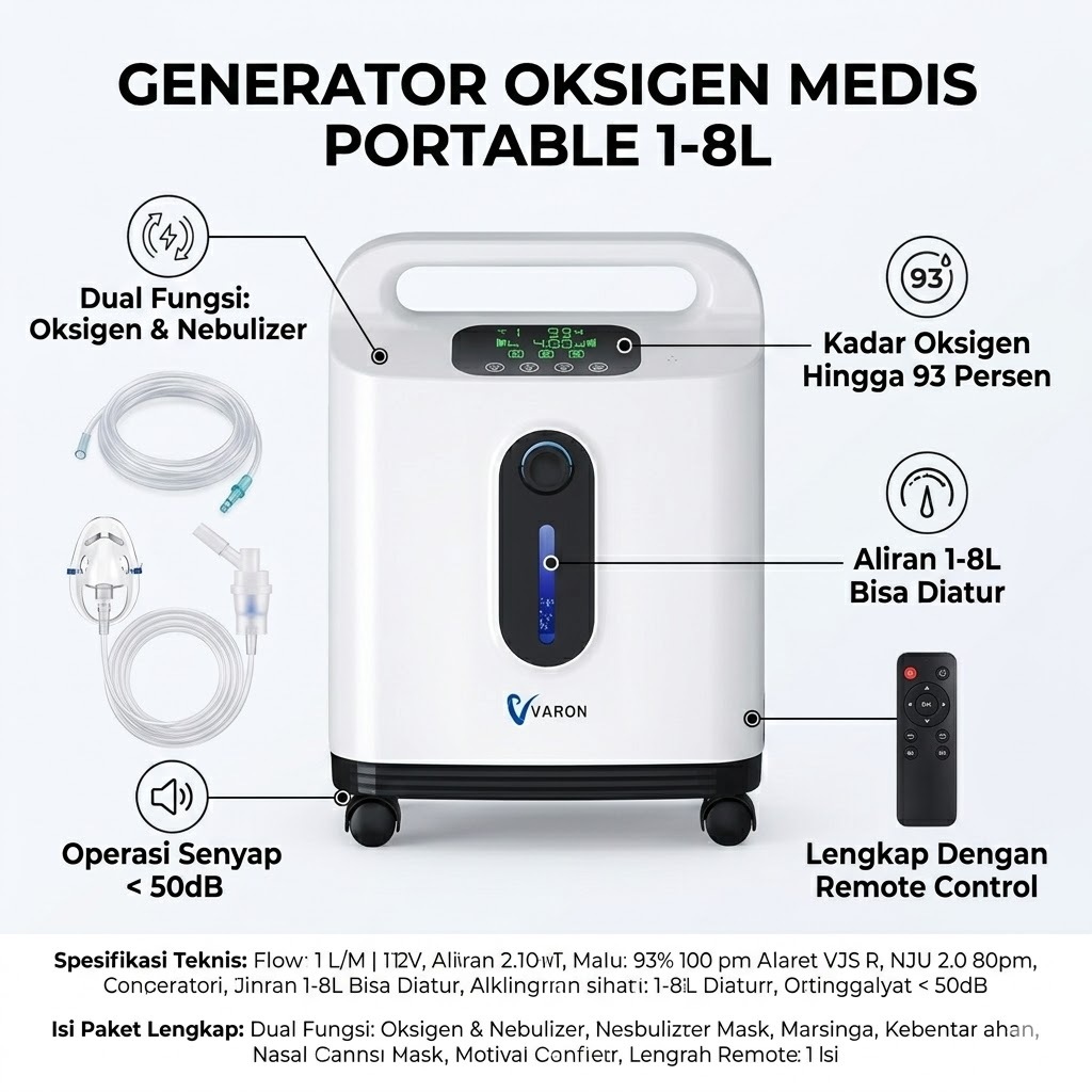 Oxygen Concentrator 1-8L Portable Generator Oksigen Medis Multifungsi Nebulizer Terapi Anion