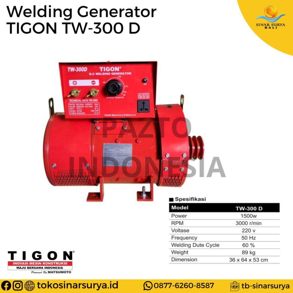 Dinamo Las Welding Generator 300 Ampere Tigon TW 300 D Original