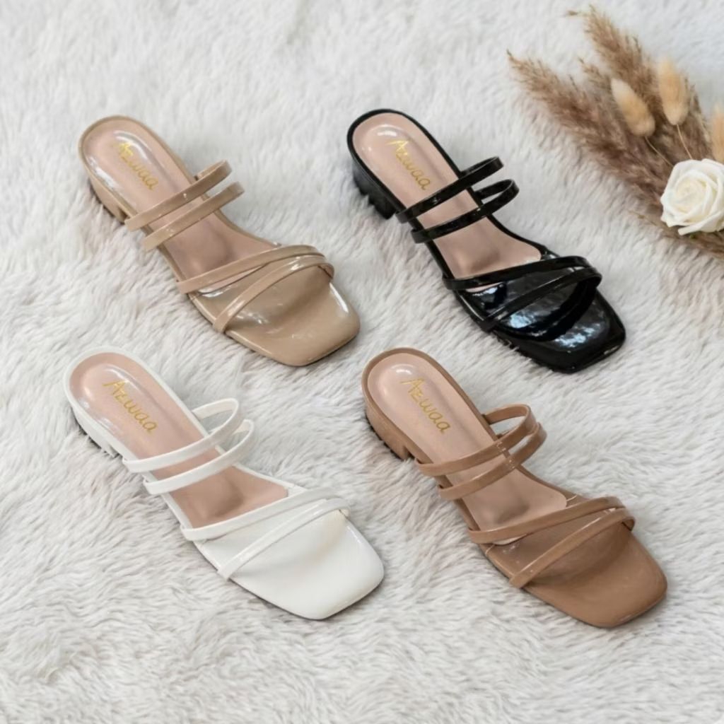 Sandal Wanita Heels 3cm Tali Bening Korean Style | Sandal Heels Rendah Elegant Kekinian Anti Slip Ca