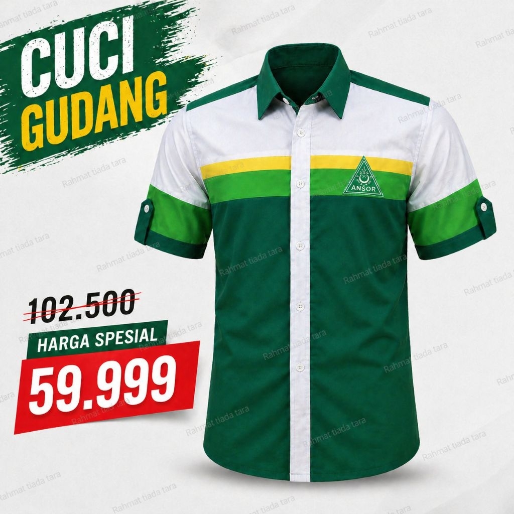 Kemeja GP Ansor Pria | Baju Ansor Lengan Pendek Cuci Gudang Murah