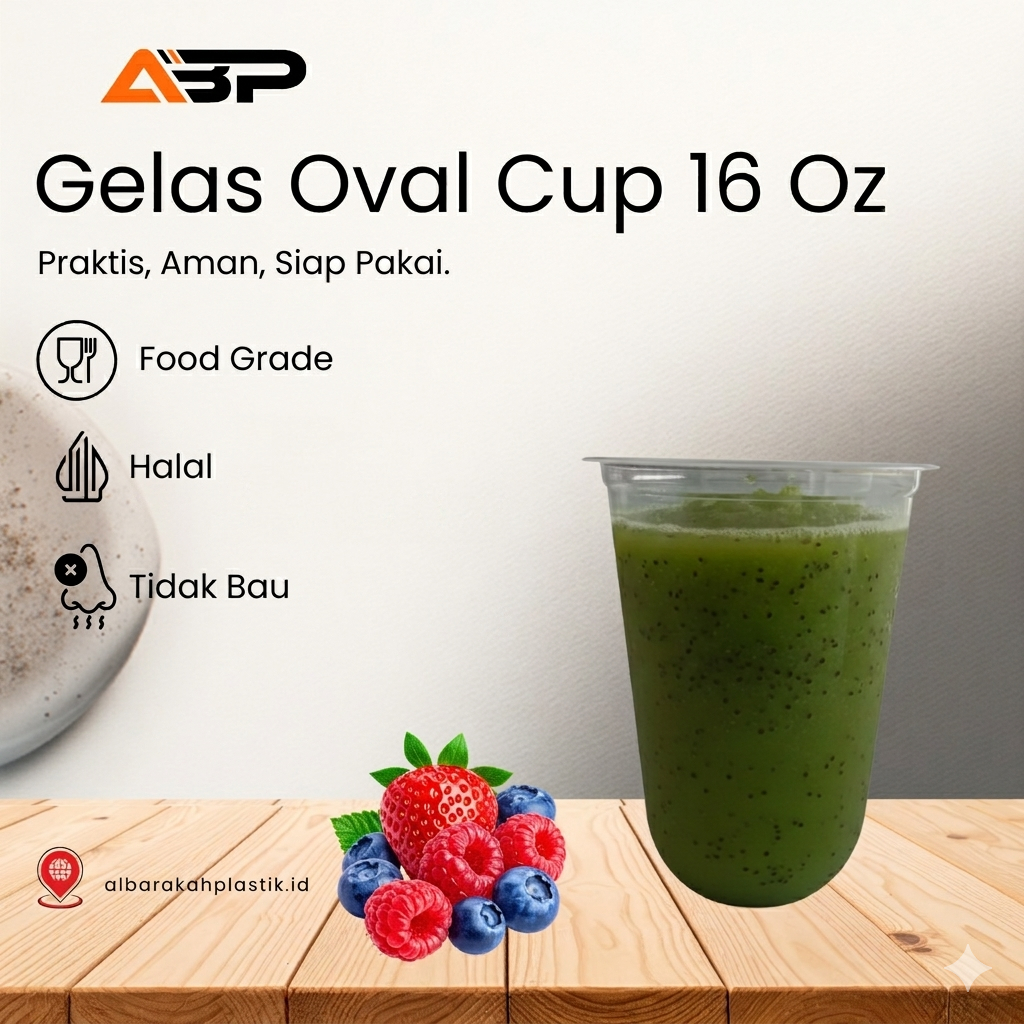 Gelas Oval RJM 16oz, 22 oz (Isi 50) - Cup Jus Boba Pop Ice Bening & Ekonomis