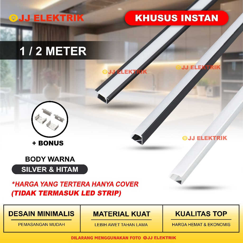 Profil Aluminium LED Strip 1M 2M Cover Diffuser Housing Lampu Minimalis