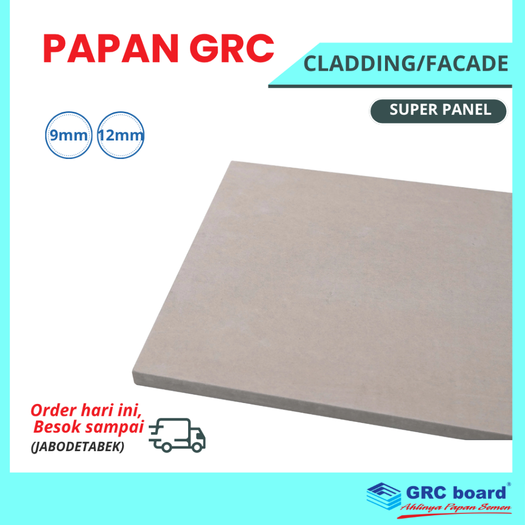GRC Board Super Panel 122x244cm Tebal 9mm 12mm Papan Fasad Cladding Fibersemen