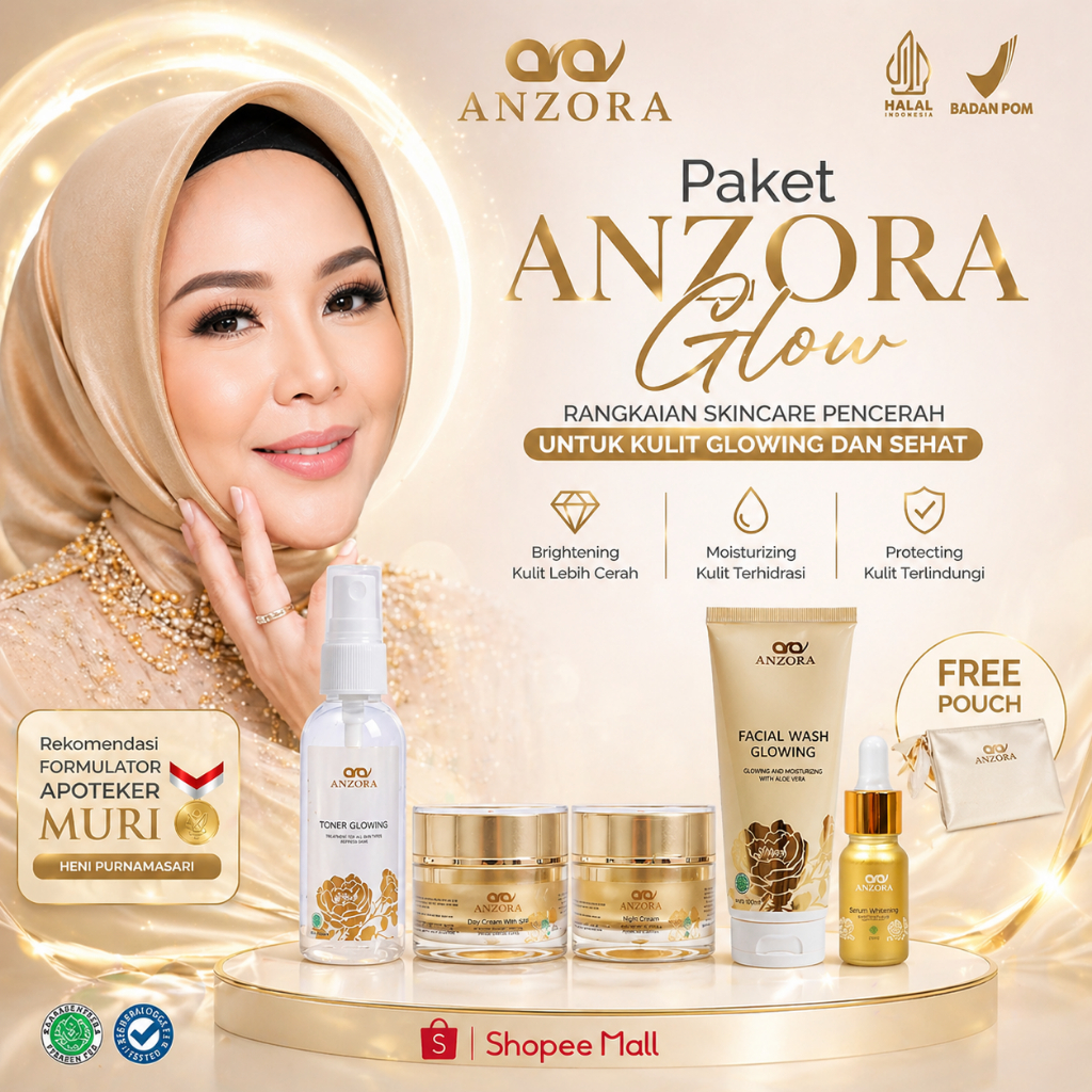 Anzora Skincare Glow Series Package Perawatan Kecantikan Pelembab Pencerah Wajah Glowing dari Paket 