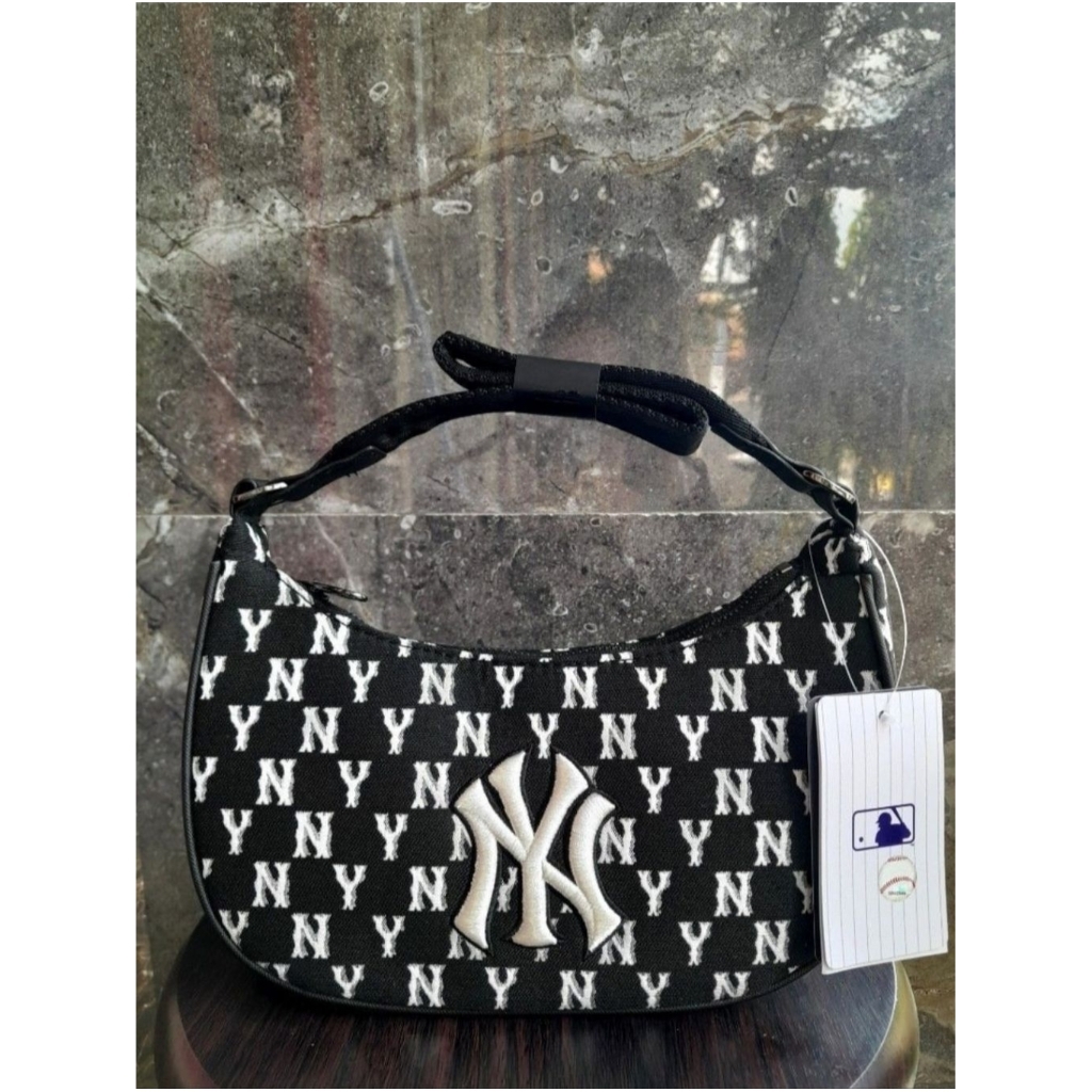 MLB MONOGRAM JACQUARD HOBO BAG BLACK