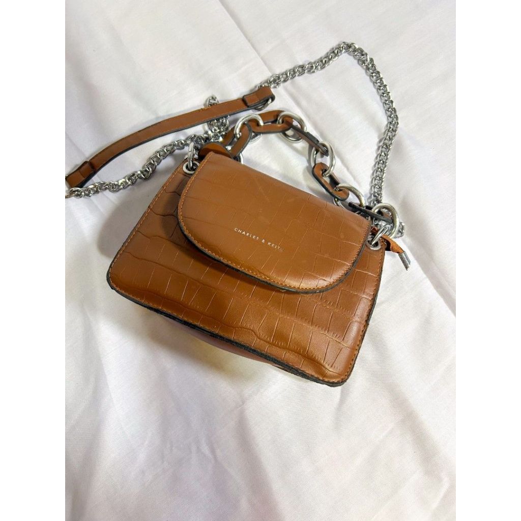 Sling Bag Charles n Keith Croco Brown