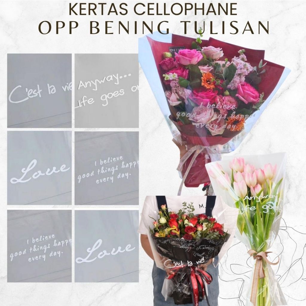 Kertas Cellophane Buket Bunga OPP Plastik lembaran Flower Bouquet Wrapping Paper Kertas Buket