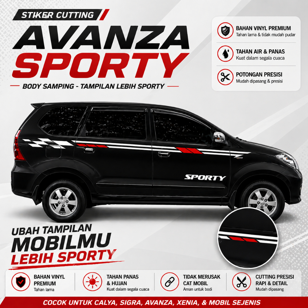 Stiker Avanza Sporty Body Samping Cutting Sticker Mobil Variasi Xenia Calya Sigra