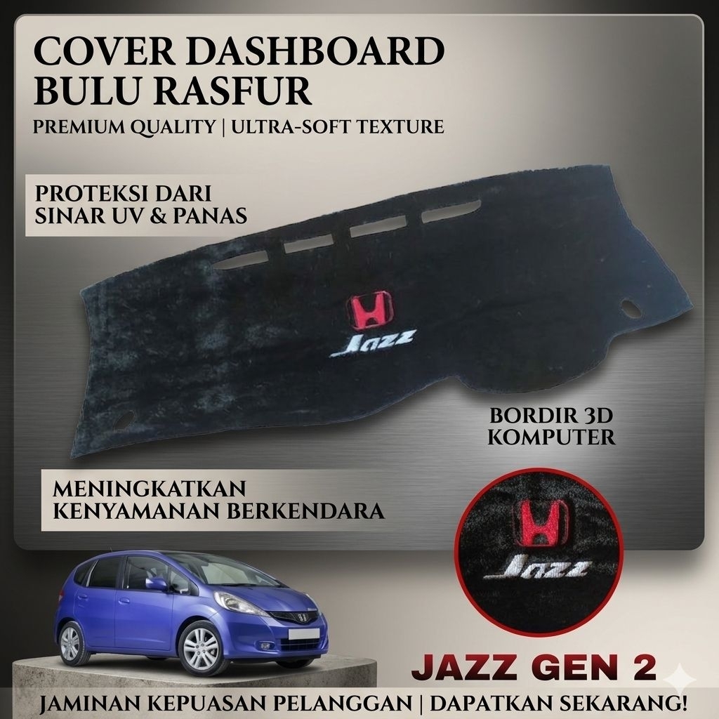Cover alas pelindung Dashboard Honda Jazz / JAZZ RS gen 2 ge8 Bulu bordir Request Nama 2008-2014