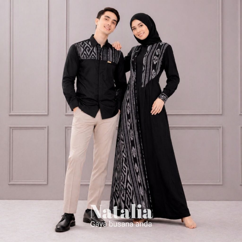 Baju tenun couple dress ranjani hitam couple baju pasangan kondangan baju gamis couple keluarga