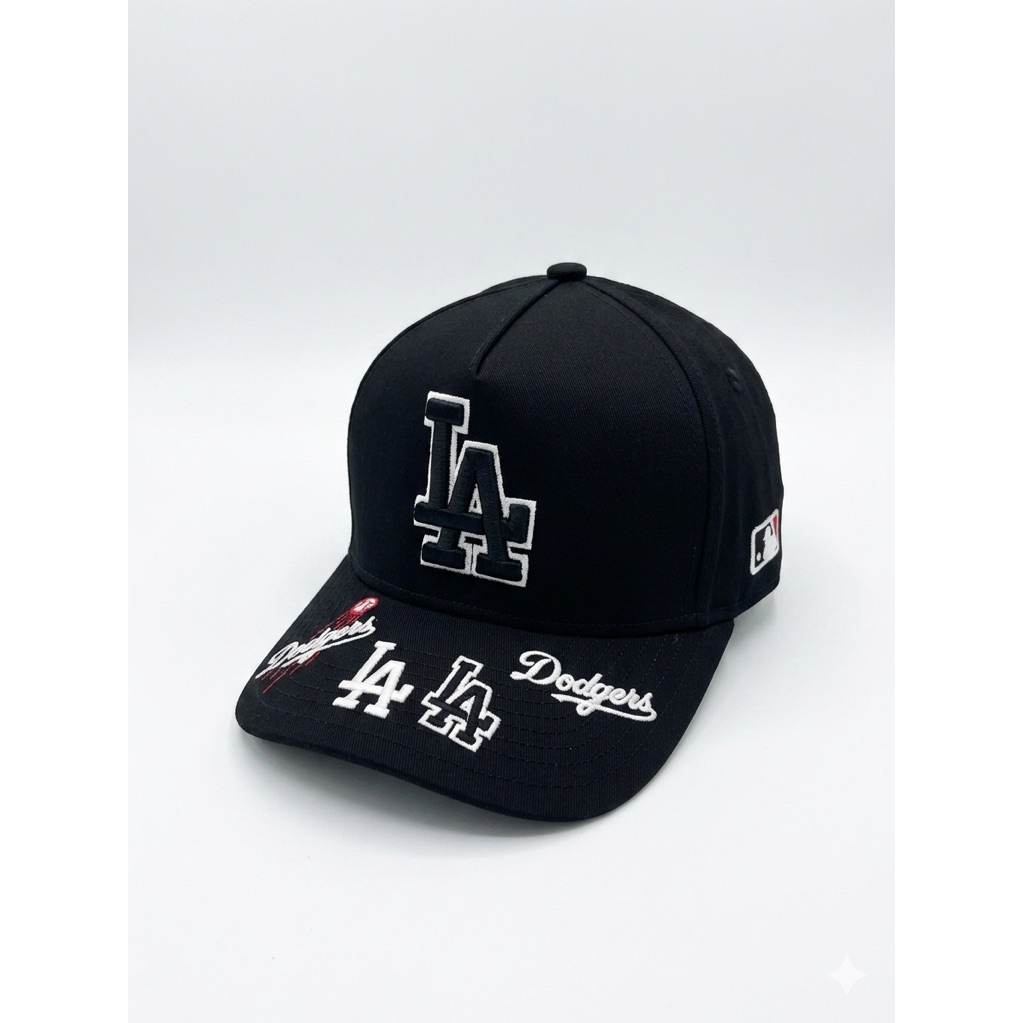 Topi Premium VISOR BORDIR Logo LA Hitam List Putih Bahan Hitam Pria Wanita