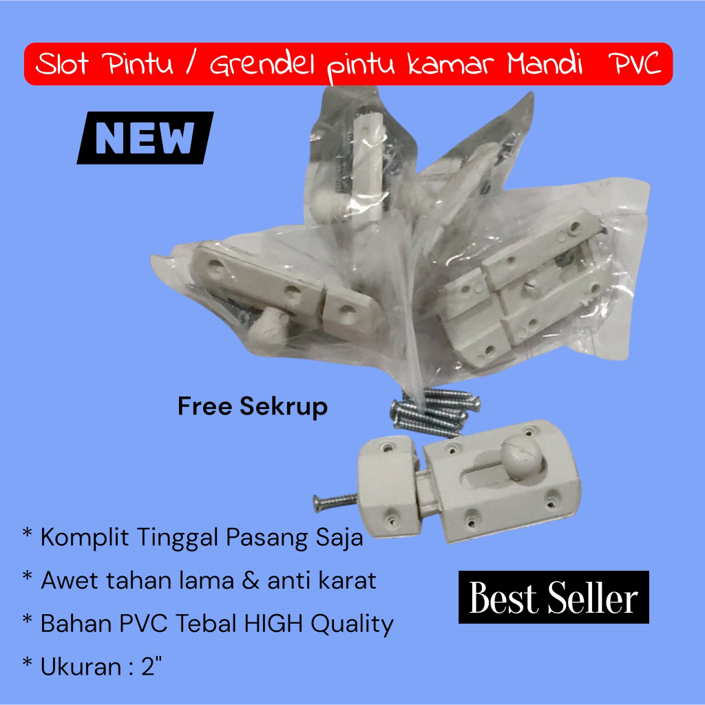 GRENDEL PINTU WC,SLOT TOILET,SELOT PINTU TOILET,KUNCI PINTU KAMAR MANDI PLASTIK,GRENDEL PVC,SLOT KAM