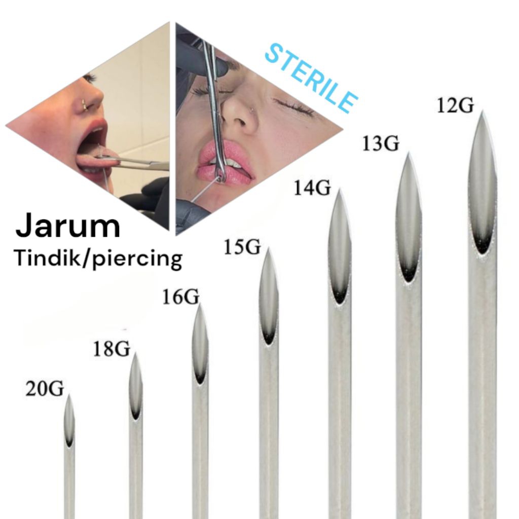 Jarum Tindik Piercing Sterile Sekali Pakai Lengkap Plastik Pembatas Jarum Tindik Medis 12G 13G 14G 1