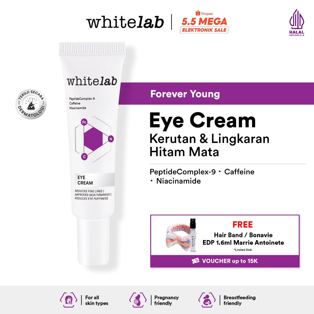Whitelab Eye Cream - Krim Mata Atasi Kerutan, Garis Halus, Kantung Mata, dan Mata Panda dengan Pepti