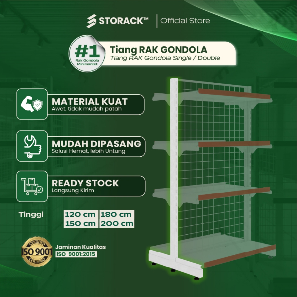 STORACK™ Tiang Rak Gondola Minimarket Tiang Rak Tambahan Display Toko Gondola [Putih] Ready Stock