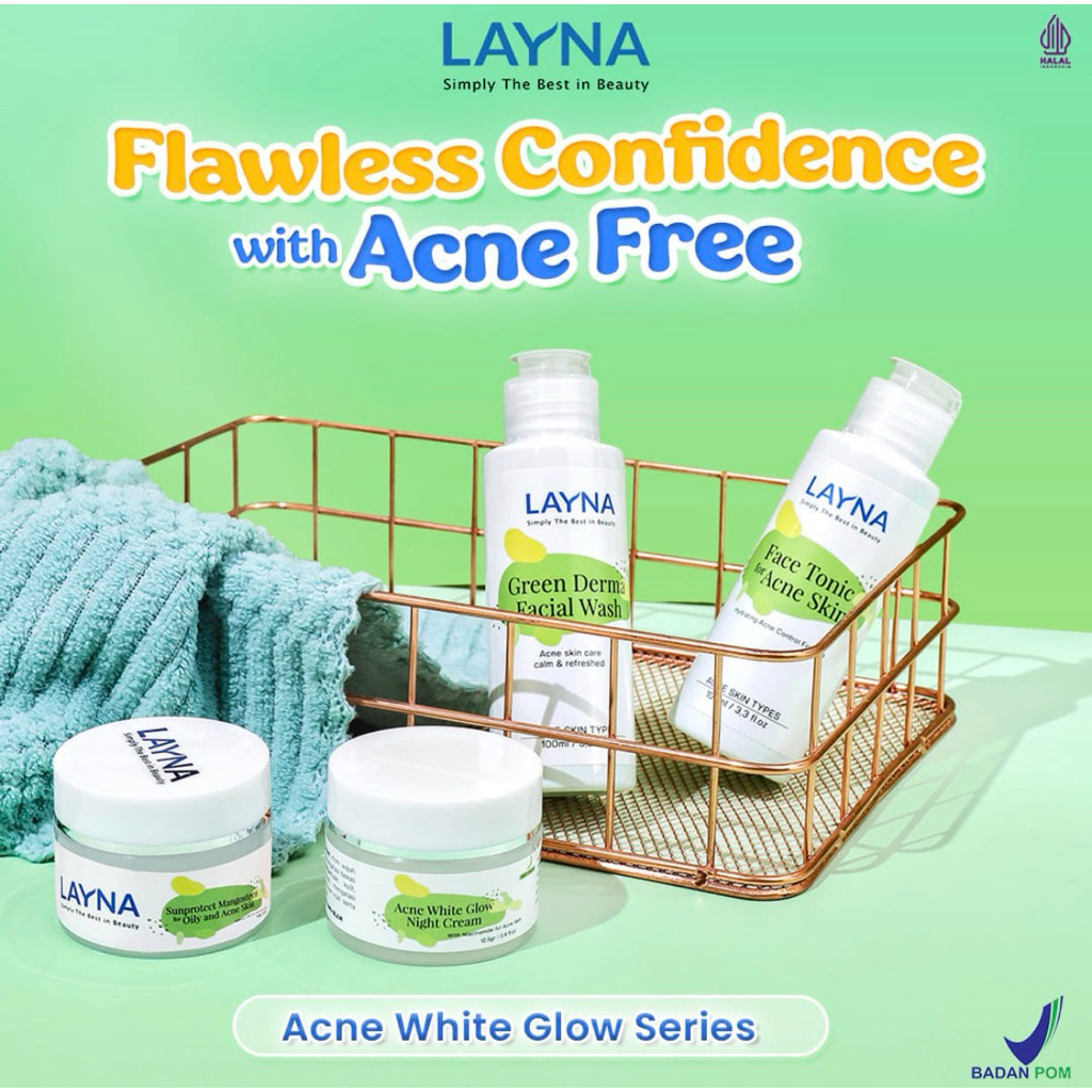 [FREE GIFT] LAYNA SKINCARE - ACNE WHITE GLOW SERIES || Facial Wash Toner Day Cream Night Cream (Free