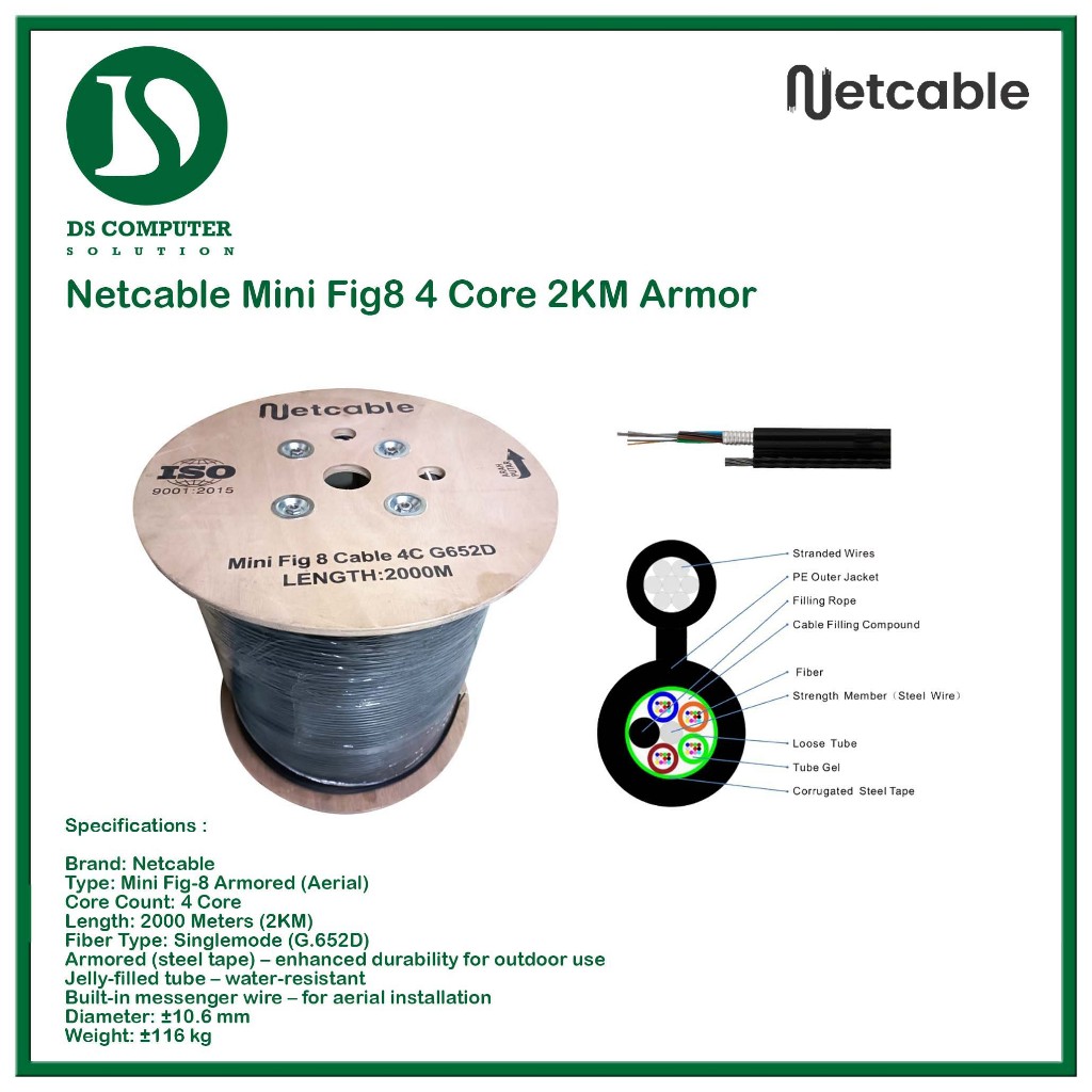Netcable Mini Fig8 4 Core 2KM Armor