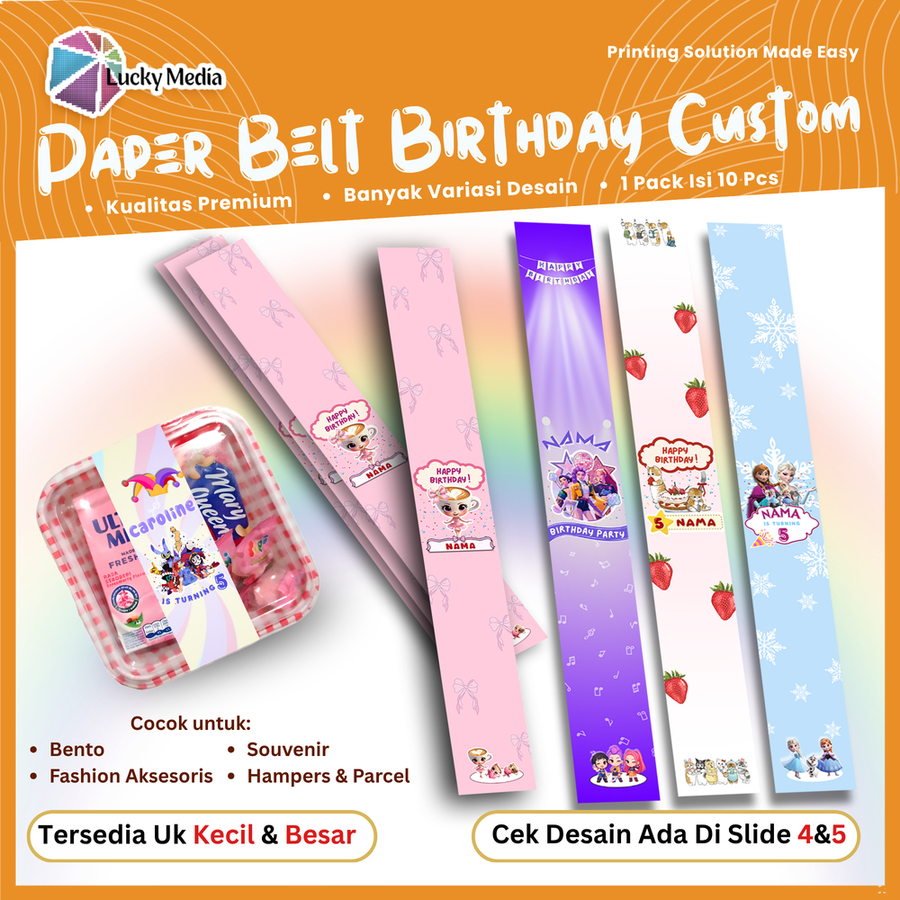 [10pcs] Paper Belt Birtday Girl Custom Karakter Hampers Ultah Anak Cewek Hadiah Paperbelt Ulang Tahu