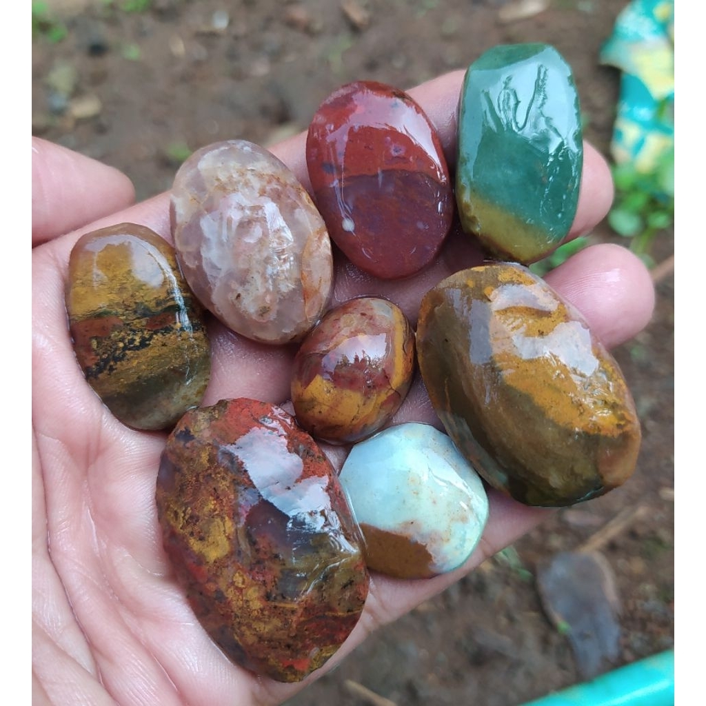 batu akik bahah mata cincin pancawarna batu garut edong baru polkas borongan hemat 8pcs