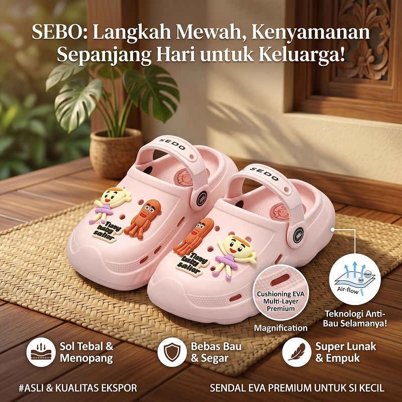 SEBO Sandal Clog Anak Perempuan Viral TikTok - Sandal Slip On Empuk Anti Slip dengan Charm Kartun Lu