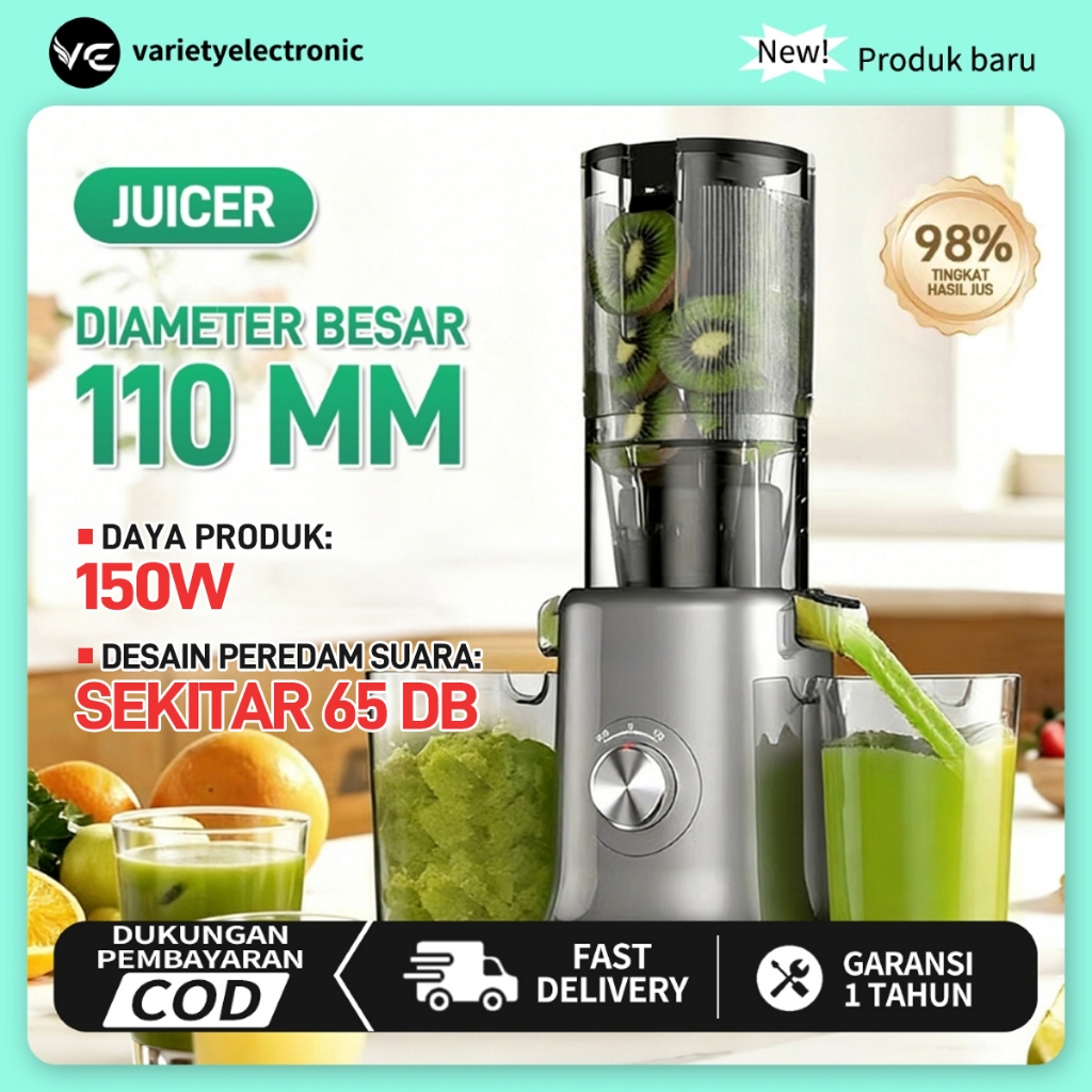 Blender 150W Slow Juicer Cold Press 110mm Easy Juice Cerat Lebar Sari Jus dan Ampas Terpisah
