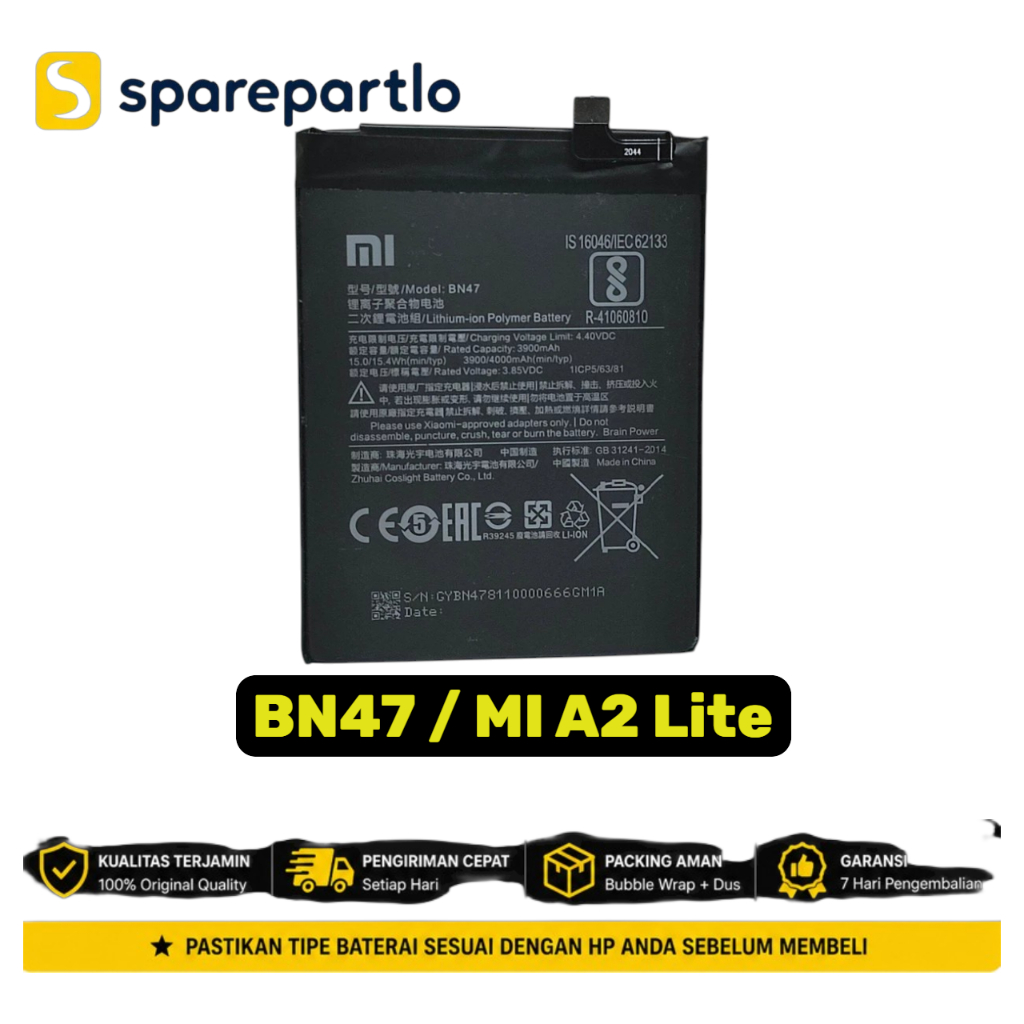 Baterai Batre Hp Redmi 6 Pro / MI A2 Lite BN47 Bergaransi Sudah Dites