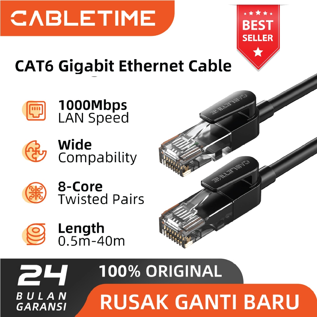 CABLETIME Kabel LAN RJ45 Cat 6 Gigabit Ethernet UTP Cable 1000Mbps