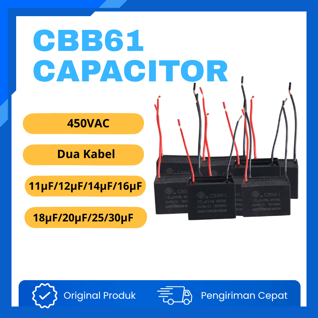 CBB61 Kapasitor Kipas Angin Fan 450V Capasitor Kotak 11UF 12UF 14UF 16UF 18UF 20UF 30UF