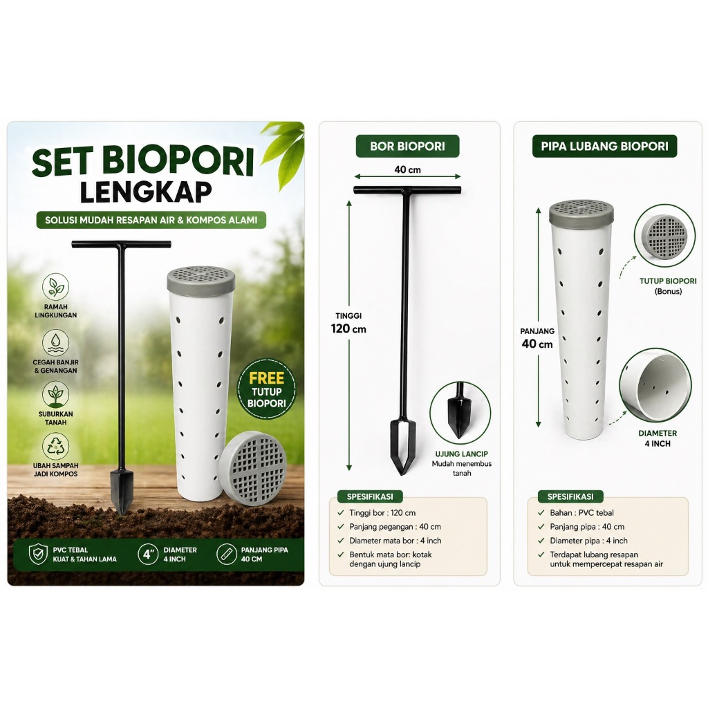 set biopori LENGKAP TERMURAH GRATIS tutup BIOPORI